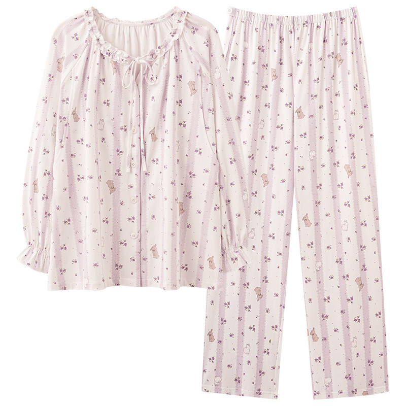 自带一体海绵胸垫开衫长袖长裤月子服套装纯棉质休闲孕妇家居服女