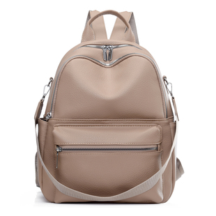 简约纯色休闲双肩包女款轻便通勤旅行软皮质背包大容量百搭单肩包