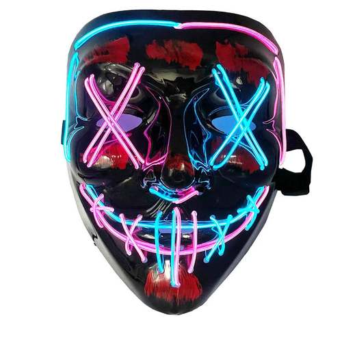 新V字万圣节发光面具LED带发光光线恐怖气氛面罩面具冷血面具恐怖