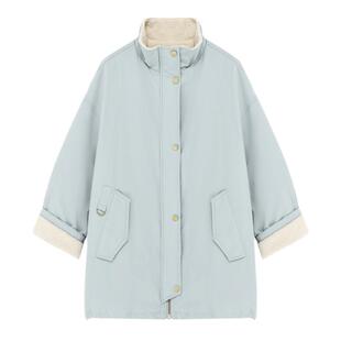 Basic House/百家好韩版立领中长款外套冬季保暖加厚毛绒拼接上衣