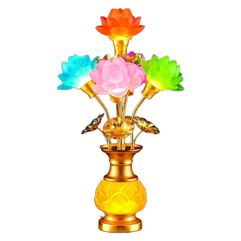 led七彩琉璃莲花灯佛供灯插电佛前长明荷花供灯佛堂观音家用 插电