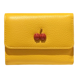 黄色钱包招财女短款三折头层牛皮韩版可爱折叠真皮钱夹2025新款小