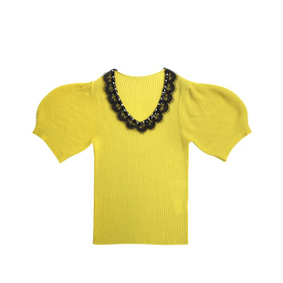 RSG郭培成衣品牌泡泡袖V领坑条修身显瘦短款针织衫夏季新款