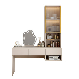 实木卧室飘窗化妆台一体网红梳妆台收纳柜组合半搭高低脚定制书桌