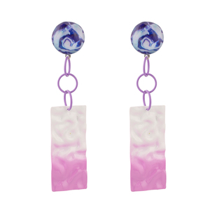 波纹肌理感渐变色方形耳环时尚清新甜美气质长款蚊香盘耳夹无耳洞