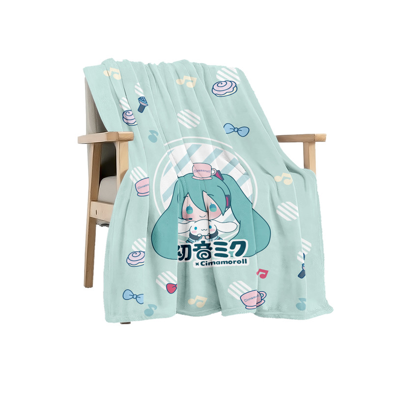 初音二次元周边卡通法兰绒毛毯宿舍办公室盖毯保暖休闲毯披肩女生