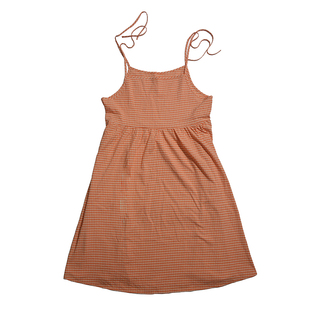 Punkhoo 甜美日系橘色格子吊带连衣裙女夏季新款小清新中长款裙子