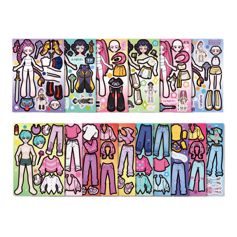 kpop猎魔女团人物换装贴纸儿童女孩益智玩具宝宝专注力卡通粘贴画