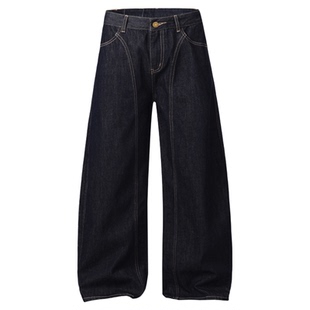 Point lamp美式复古重磅丹宁弯刀牛仔裤男女潮牌宽松立体剪裁长裤