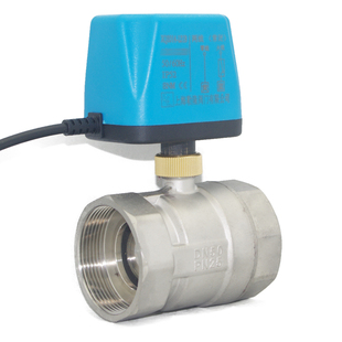 勒隆白不锈钢电动二通球阀二两线常开常闭12V24V220V电磁球阀DN25