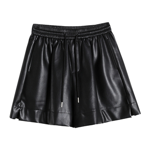 皮短裤女A字五分秋冬款黑色PU皮松紧高腰抽绳高级感酷飒风靴裤