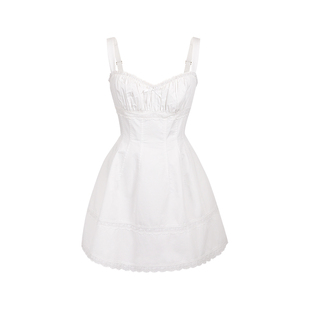 Mummy Cat 下蛋喵【小白花】100棉蕾丝拼接吊带小白裙度假连衣裙
