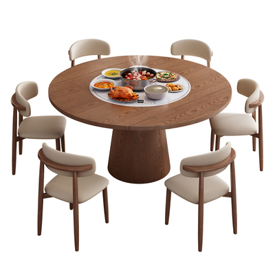 实木餐桌椅带电磁炉暖菜一体桌子