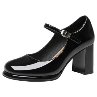 大东玛丽珍鞋女鞋2026春夏新款高跟小皮鞋配裙子粗跟浅口鞋0108