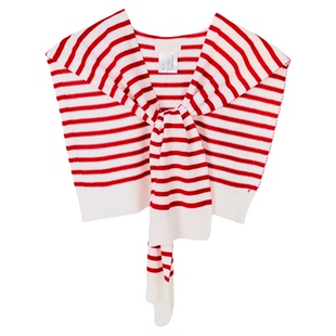 韩版红白条纹针织羊毛披肩高级感外搭假领子坎肩海边旅游围巾新品