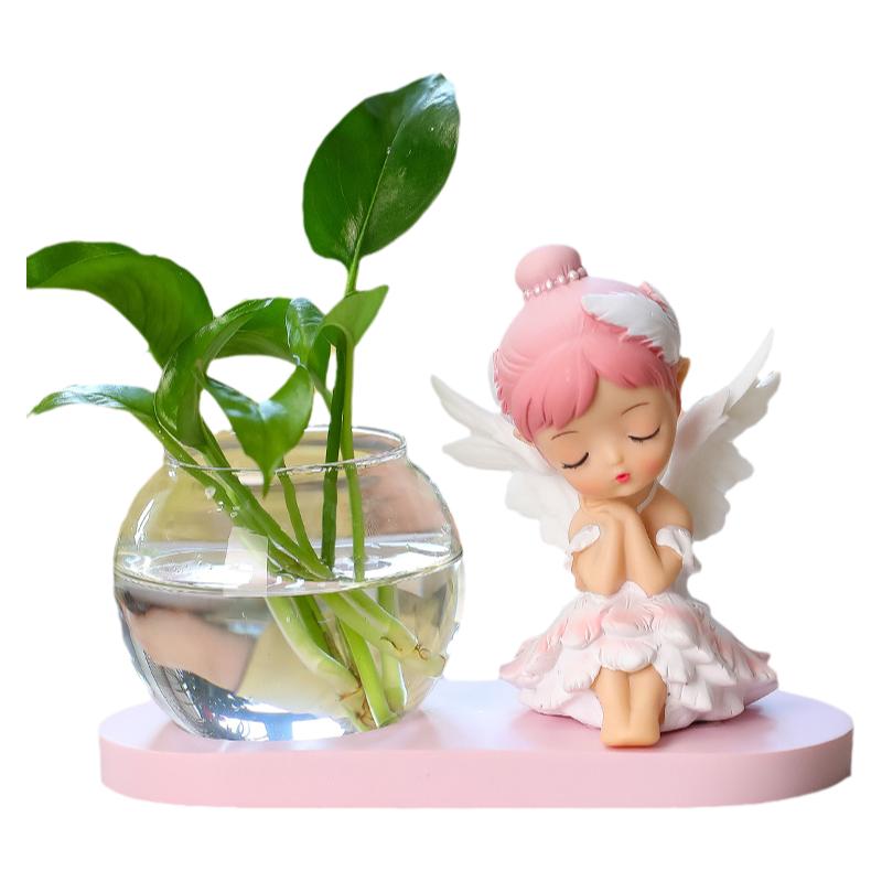创意萌趣女孩水培花盆花瓶玻璃绿萝水养植物容器创意瓷器桌面摆件