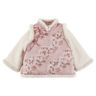 幼悠女童2025冬季新款粉色中式立领棉服厚实保暖棉袄儿童外套年服