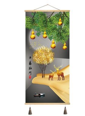 入户新中式是免开孔挂画高清微喷