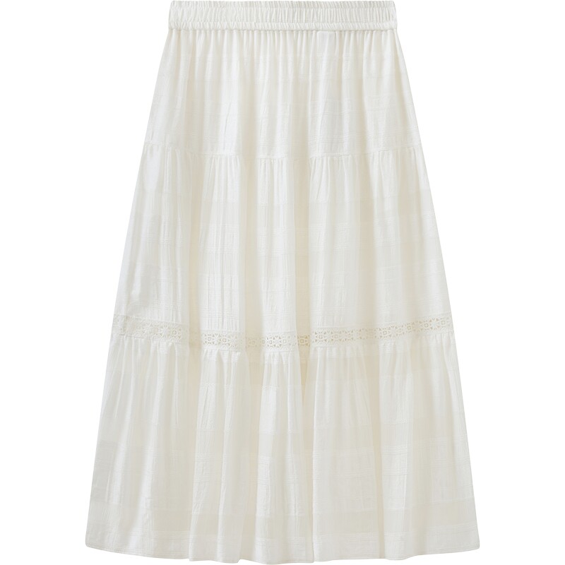 【商场同款】播26夏新品A字半身裙女高腰垂感白色裙子BDT2BD1545