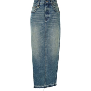 【折扣】R13 夏季女轻熟仿旧牛仔超长半身裙