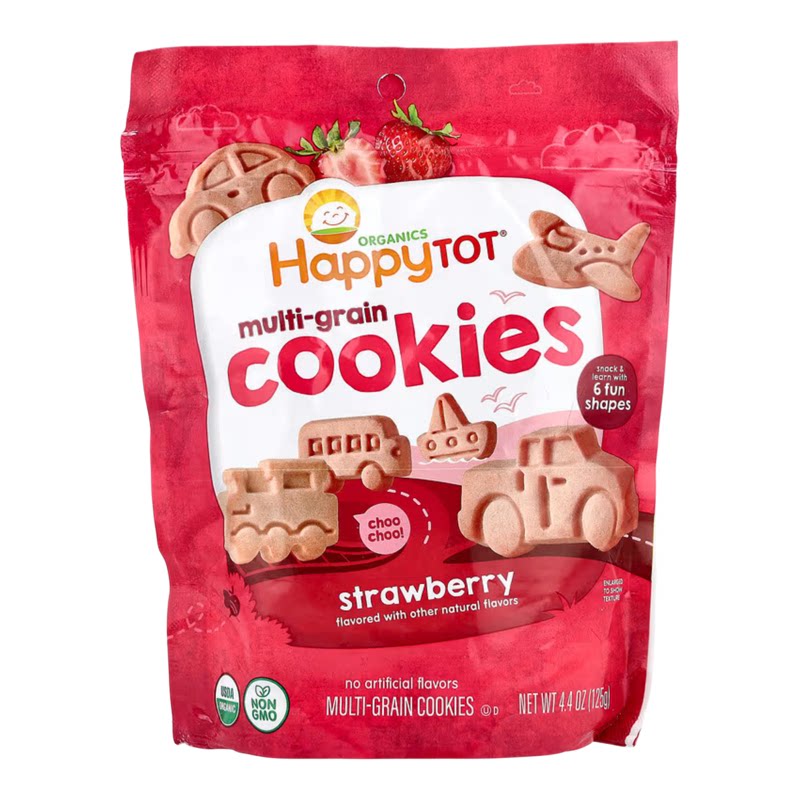 禧贝happy baby 草莓味多谷物饼干125克婴儿趣味手指饼干磨牙营养