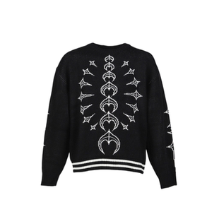 Thug club星月提花撞色条纹Logo针织衫美式休闲宽松情侣流行毛衣