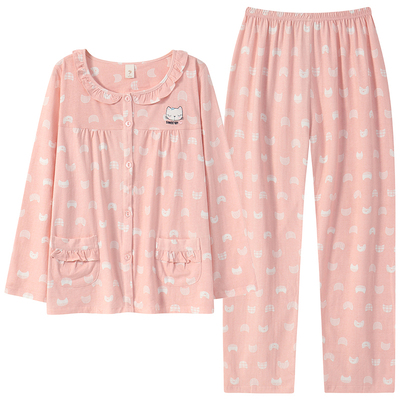 圆领开衫纯棉睡衣女家居服