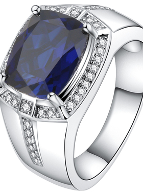 蓝宝石925纯银镀铂金戒指