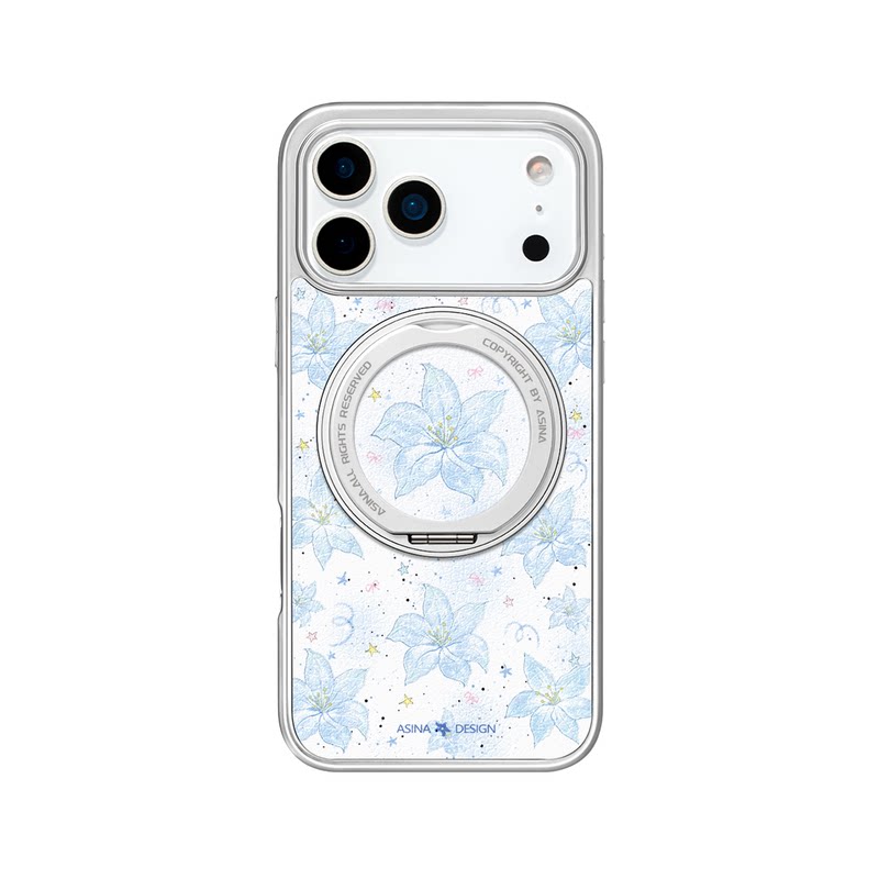 淡蓝百合适用苹果17Promax手机壳新款iPhone16Pro磁吸带支架保护套Co2支点ip15可爱高级感14好看13pm全包女