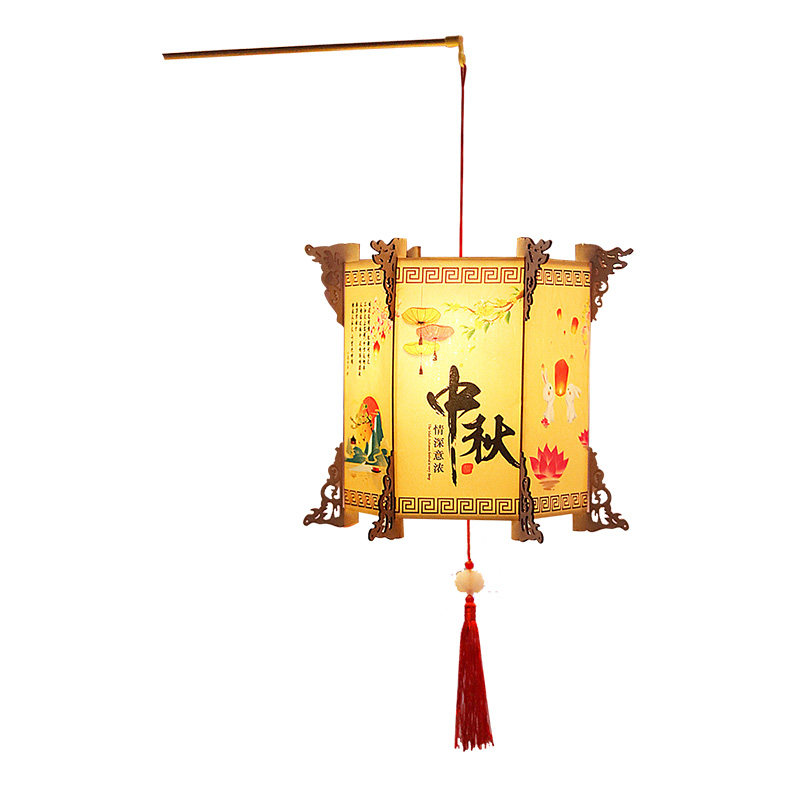 中秋节灯笼手工diy材料包六角花灯中式福字手提宫灯走廊挂饰布置
