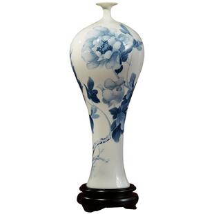东方泥土 陶瓷手绘花瓶摆件中式客厅电视柜博古架装饰品/花开富贵
