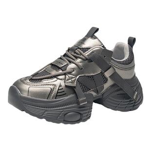 依思q老爹鞋女款2025新款秋季网红增高小个子休闲轻便网面运动鞋