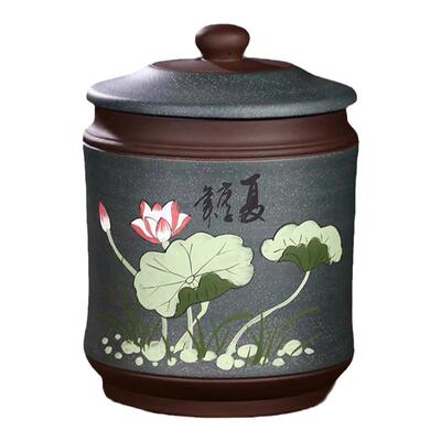宜兴紫砂特大码泥绘陶瓷密封罐