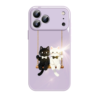 黑白猫秋千适用苹果17手机壳玻璃