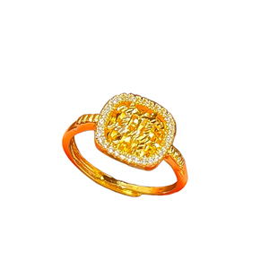 新款镀黄金色小方糖戒指女款爆闪鎏金錾刻国风质感开口调节指环