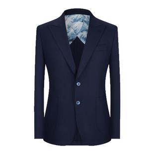 本派西服套装男春秋新款高定半麻衬商务职业那不勒斯蓝色薄款西装
