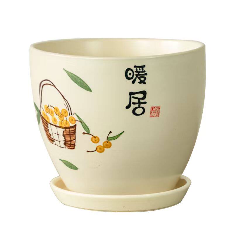 家居神器！新中式带底盘陶瓷花盆