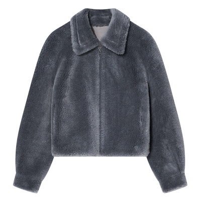 COVERINS2024年冬季新款颗粒绒羊毛翻领夹克女短款环保皮草外套