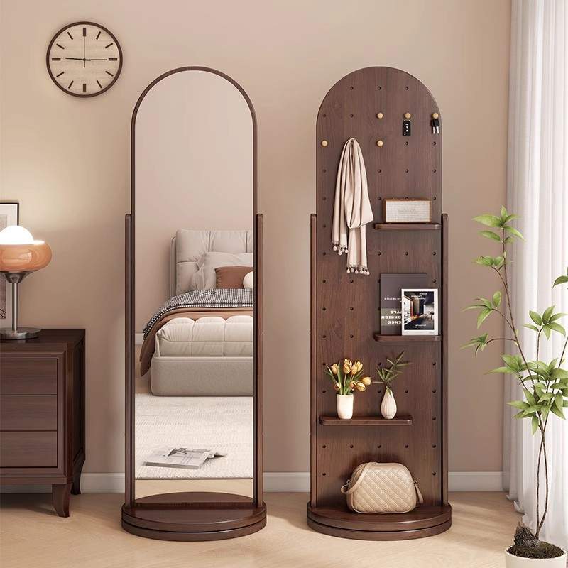 洞洞板穿衣镜旋转全身镜衣帽架家用挂衣镜置物架一体镜子试衣落地