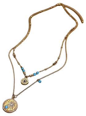 金色大小微镶圆盘吊坠项链高级感