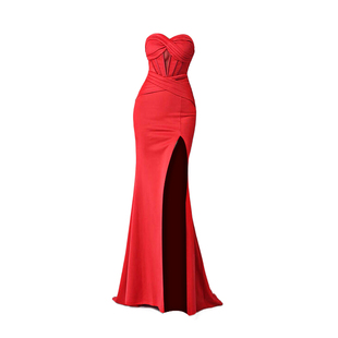 晚礼服女鱼骨收腰定型高端抹胸拖尾婚礼结婚姐妹团伴娘服连衣裙子