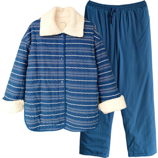 朵朵可可睡衣女秋冬新款纯棉加绒加厚冬季夹棉保暖家居服套装正品