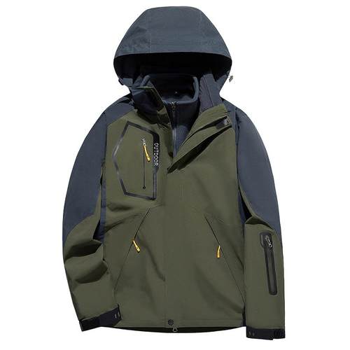 稻草人墨绿冲锋衣男2025新款秋冬季三合一可拆卸防风防水外套户外