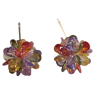 《花漾糖珠》清新简约精致高级感彩色多巴胺水晶花球耳钉耳夹耳饰