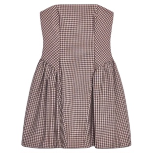 ZA外贸出口女装学院风可叠穿一字肩抹胸小格纹短款连衣裙3152233