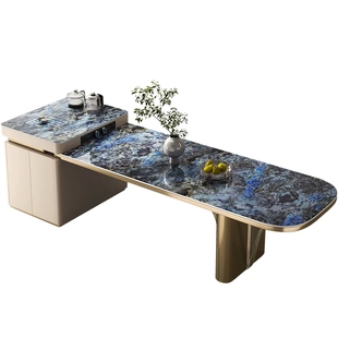 Mobeier 岩板岛台餐桌茶桌一体两用厨房带水槽抽拉式伸缩倒台