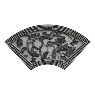 石雕浮雕扇形壁画大理石精雕荷花鱼吉祥图案中式青石窗花门头挂画