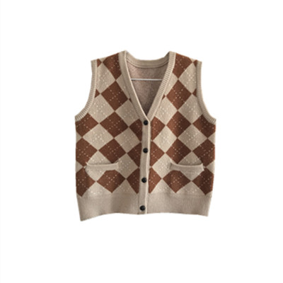 菱格马甲日系保暖羊绒毛衣背心女