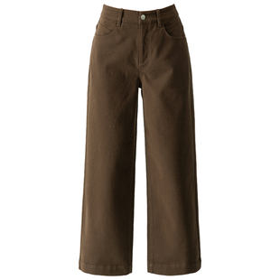 小个子加绒牛仔裤女2025新款冬季咖色裤子休闲九分裤直筒裤阔腿裤