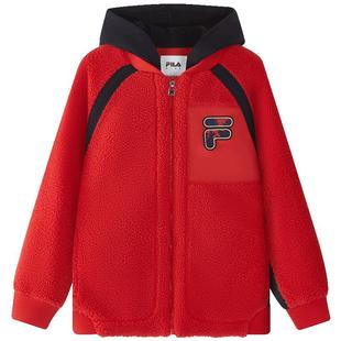 FILA KIDS斐乐童装儿童棉服春款男女童新年宽松仿羊羔绒连帽外套